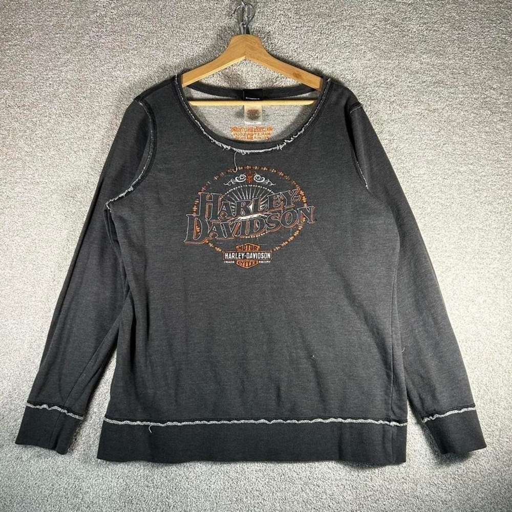 Y2K Women's Harley Davidson dark grey graphic crewneck sweatshirt